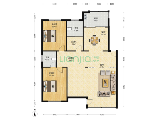 华新园 2室2厅2卫 147平方