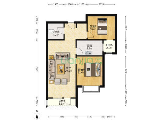 70年大产权，即买即住，温馨舒适集中供暖，交通便利-户型图