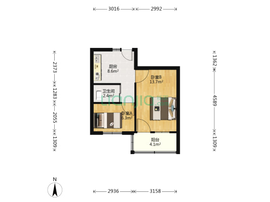 水心住宅区榆组团 2室0厅1卫 50平方
