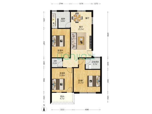 城南阳翟教师楼 3室1厅2卫 99平方