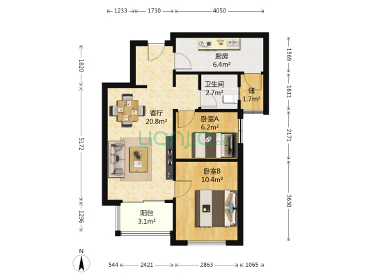万科金域东郡 2室1厅1卫 69平方