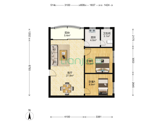 鹤松里小区 2室1厅1卫 73平方