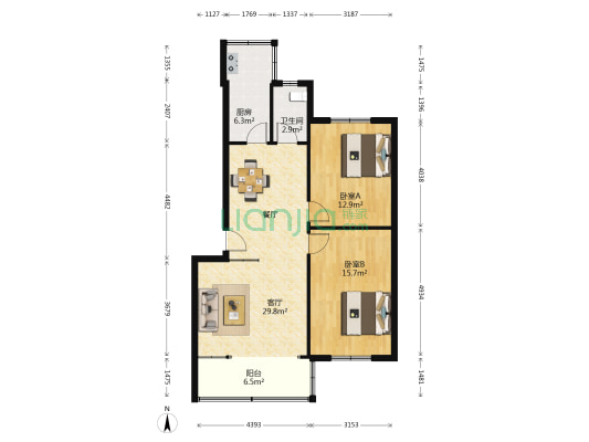 教苑小区 2室1厅1卫 85平方