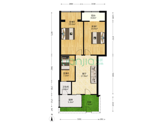 惠济二路2号 3室1厅1卫 71平方