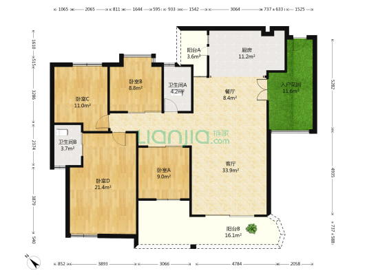 银信花园 4室2厅2卫 160平方