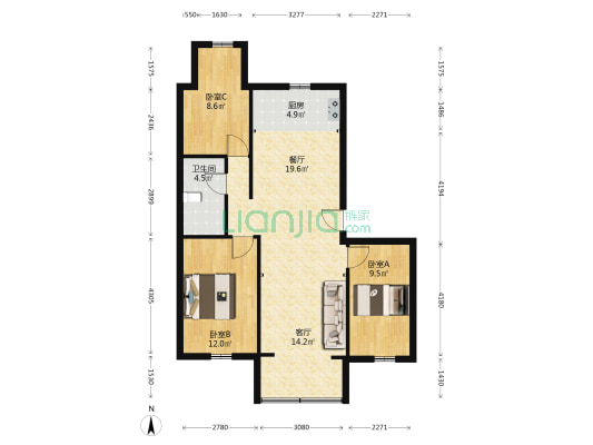 仿古南区 3室2厅1卫 97平方