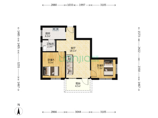 化机宿舍 2室1厅1卫 54平方
