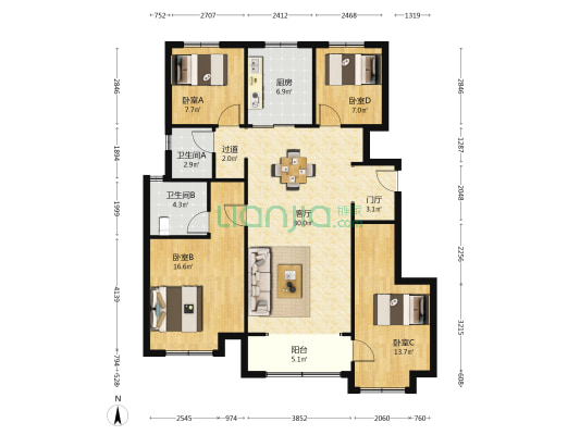 雪山万科城A6区庭逸园 4室1厅2卫 130平方