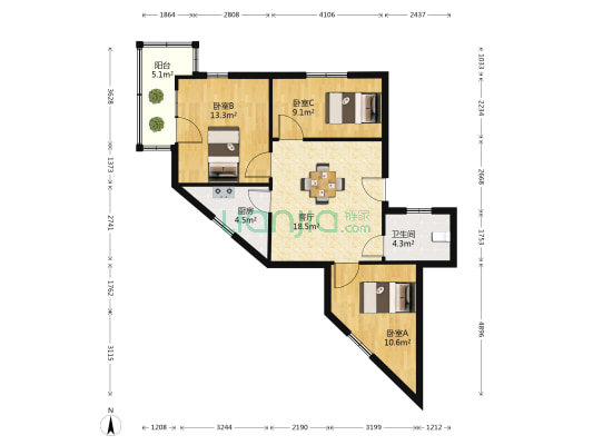 合肥市碳酸钙厂北苑宿舍 3室1厅1卫 76平方