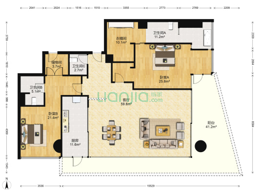 深圳湾1号 2室1厅3卫 237平方