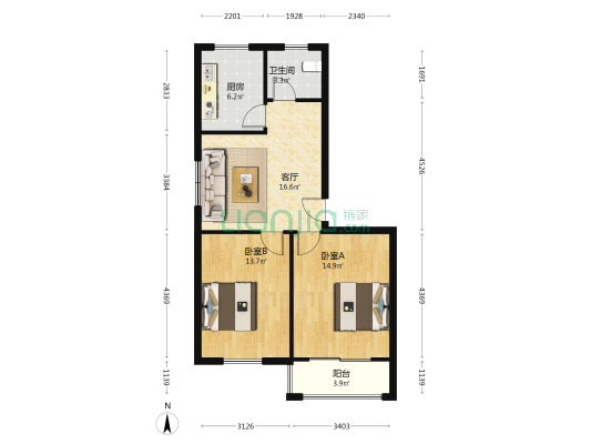 慧博花园 2室1厅1卫 54平方