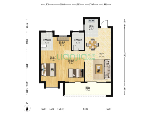 同禾佳郡 3室1厅2卫 89平方