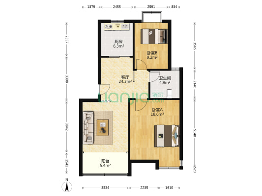 祥云小区 2室1厅1卫 82平方
