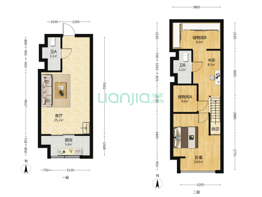 山水檀溪华府双子星 2室1厅2卫 49平方
