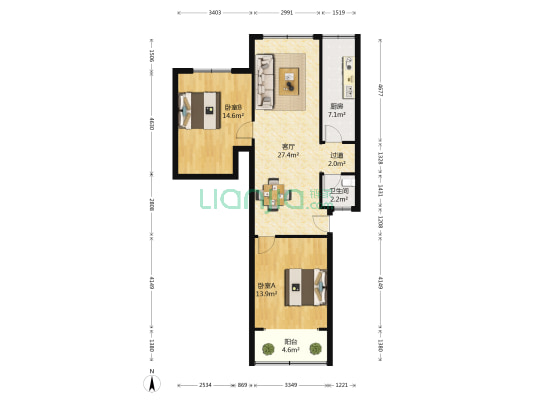 北水沟 2室1厅1卫 102平方