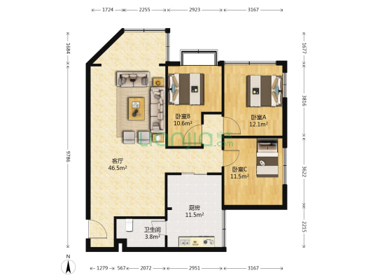 清华逸景 3室1厅1卫 120平方