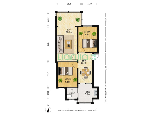 昆明茶厂宿舍 2室2厅1卫 51平方