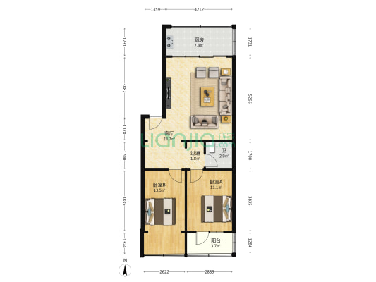 宁苑小区（大沙坪） 2室1厅1卫 85平方