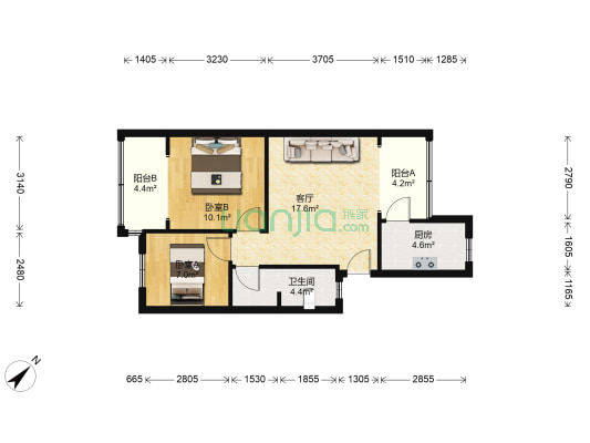 金科苑东街65号 2室1厅1卫 60平方