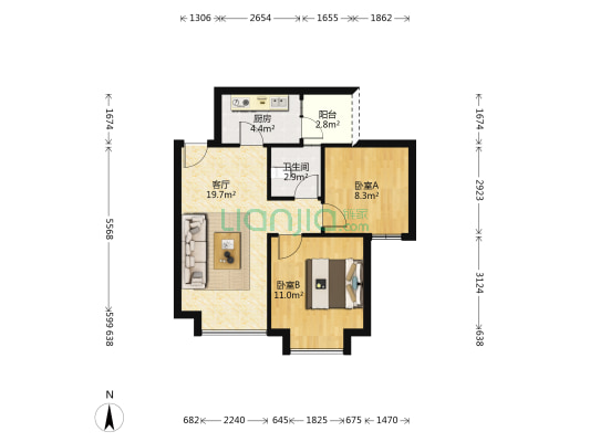响水新苑 2室1厅1卫 63平方