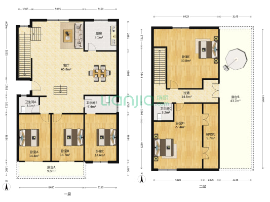 安居苑D区 5室1厅3卫 232平方