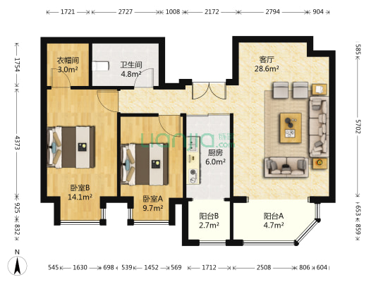银枫家园 2室1厅 10832平米