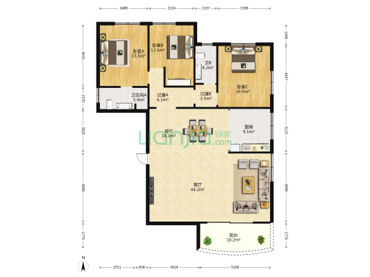 景湾豪苑 3室2厅2卫 175平方