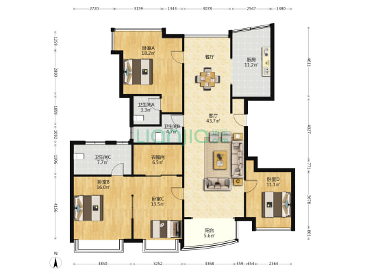 天然居 4室1厅3卫 177平方