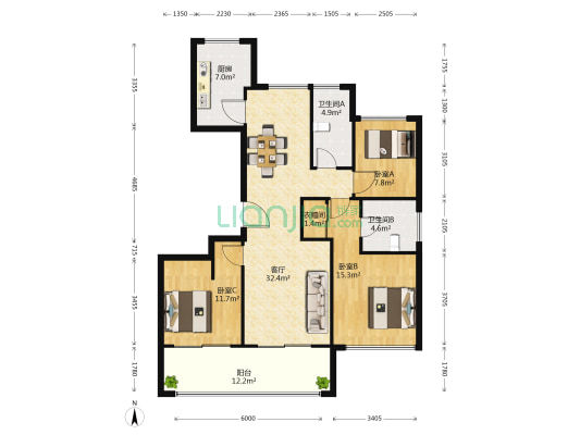 玉兰花园西三区 3室1厅2卫 131平方