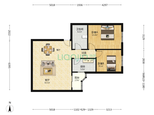 西电集团医院小区 2室1厅1卫 91平方