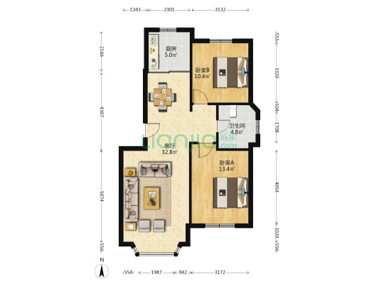 景泰中央公园 2室1厅1卫 85平方