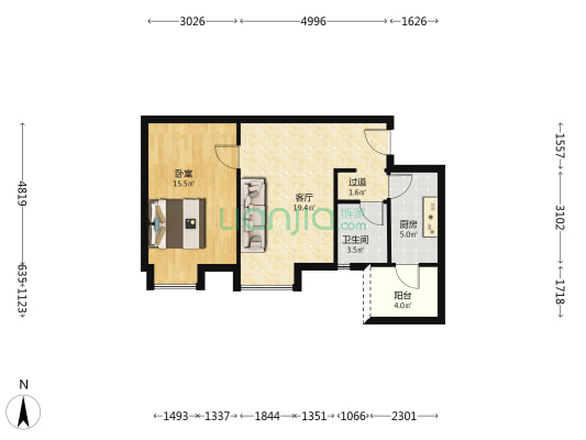 新怡花园A区 1室1厅1卫 60平方