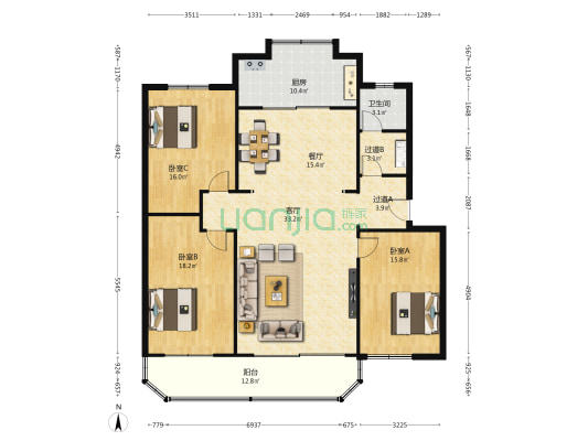 裕华西路210号 3室2厅1卫 155平方