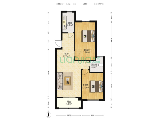 东麒雅苑 2室1厅1卫 91平方