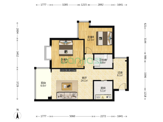 昕雅园 2室1厅1卫 76平方