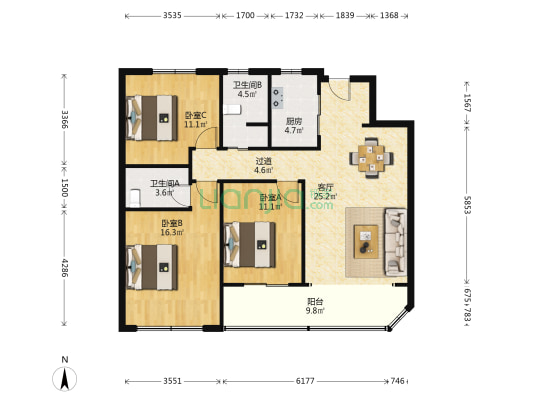 中信泰富济南尊泉映园 3室1厅2卫 129平方
