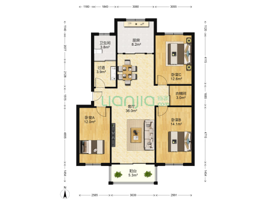 安顺苑 3室1厅1卫 121平方