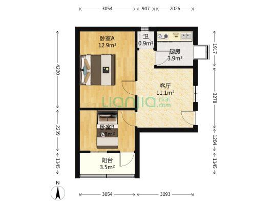 白鹤小区 2室1厅1卫 47平方