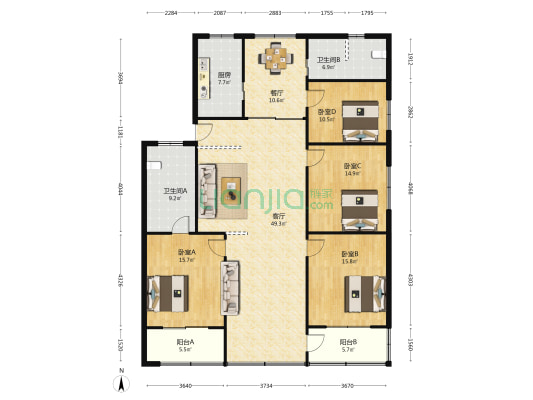望海西路AB楼 4室2厅2卫 170平方