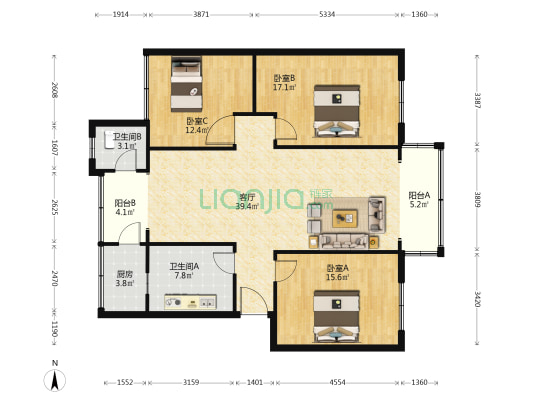 清池苑 3室1厅2卫 124平方