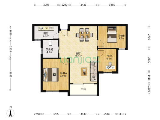 新城天地南区 3室1厅1卫 98平方