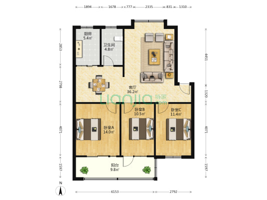 武铁汇文住宅小区 3室1厅1卫 105平方