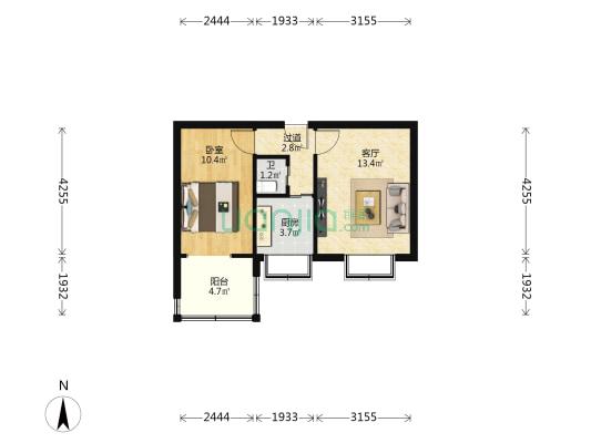 国资委万年路45号院 1室1厅1卫 43平方