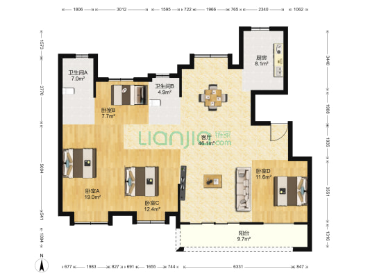 溪悦江南大院 4室1厅2卫 142平方