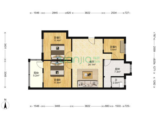 凤凰中大道林业局宿舍 3室1厅1卫 86平方