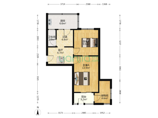 百货公司宿舍 2室1厅1卫 54平方