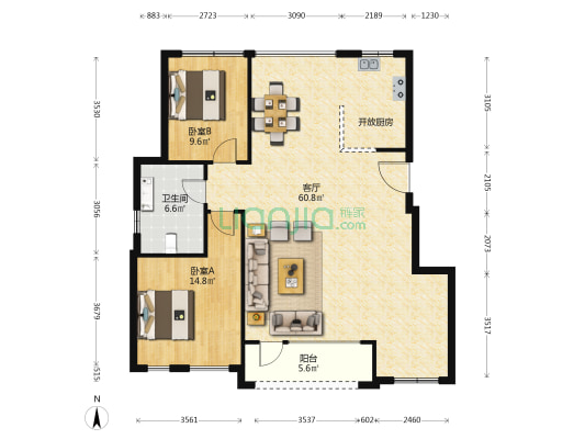 香颂花城二期 2室1厅1卫 127平方