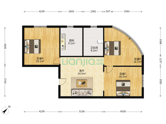 建爱大厦 3室1厅1卫 126平方