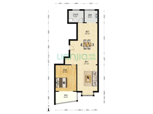 明珠城C区 1室2厅1卫 114平方