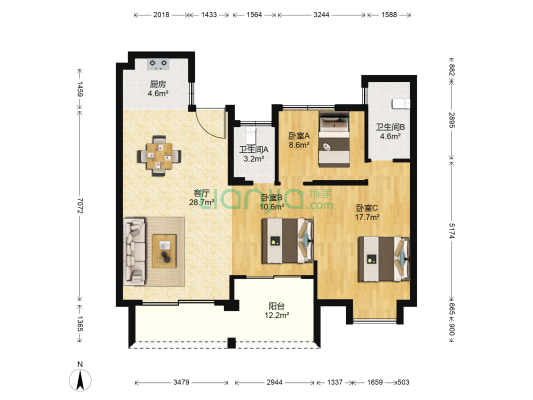 楠盛公馆 3室1厅2卫 121平方